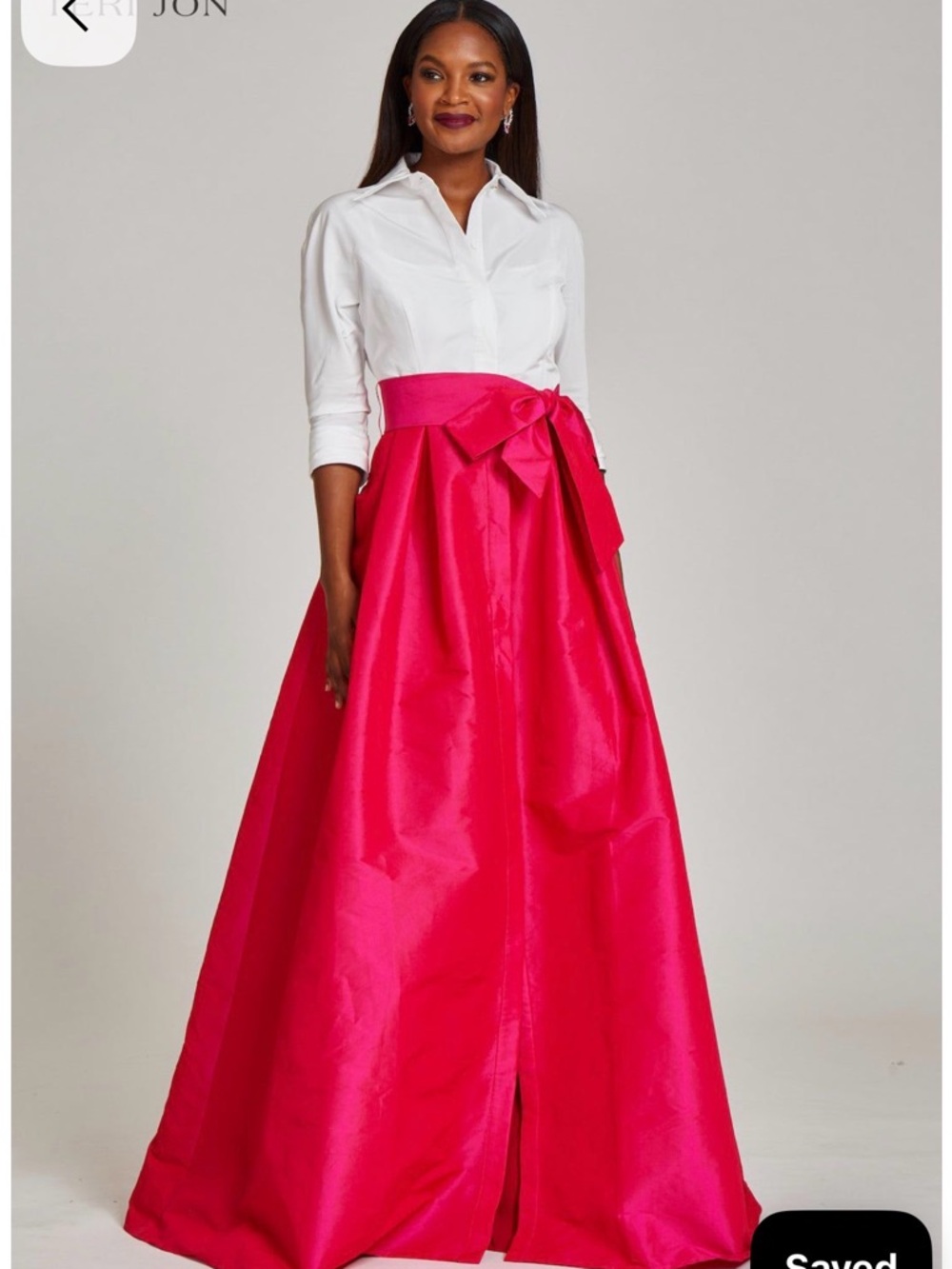 Teri Jon Fuchsia Maxi A-Line Skirt with Waist Bow